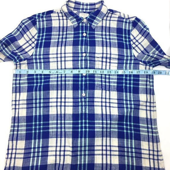 J. Crew Women's Blue and White Plaid Popover Top - Picture 4 of 7